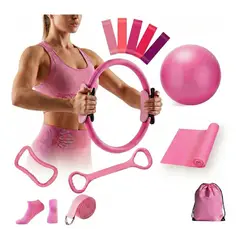 GENERICO - Kit Yoga Y Pilates En Casa Con Aro Pelota Y Bandas