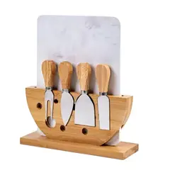 GENERICO - Tabla De Marmol Para Queso Set De 6 Piezas Con Utensilios De Bambu Y Esteticos