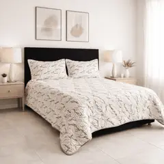 HARMONY HOME - Edredón Doble Faz Márfil Marmoleado/Cáfe + Set Completo con Fundas 230X240