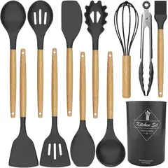 HOME - SET DE UTENSILIOS DE COCINA 12 PIEZAS EN SILICONA Y BAMBU
