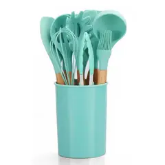 HOME - SET DE UTENSILIOS DE COCINA 12 PIEZAS EN SILICONA Y BAMBU