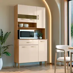 GENERICO - Alacena de cocina en MDF 176 cm con espacio microondas color crema
