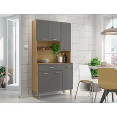 GENERICO - Alacena para Cocina 90x173x36 gris 6 puertas 1 cajón