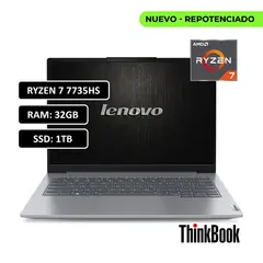 Lenovo - PORTATIL THINKBOOK RYZEN 7 7735HS - 32GB DDR5 - 1TB SSD - 14" WUXGA - RJ45 - WIN 11 PRO