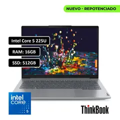 Lenovo - PORTATIL THINKBOOK INTEL CORE ULTRA 5 225U - 16GB DDR5 - 512GB SSD - 14"- RJ45 - WIN 11 PRO