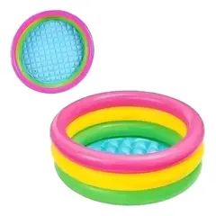 BABY ON - Piscina inflable redonda Multicolor de 86cm x 25cm 56L rosa y amarilla y verde caja