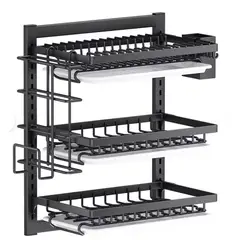 GENERICO - Organizador Escurridor de Loza para Pared – 3 Niveles Metálico