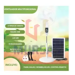 GENERICO - Ventilador Piso Solar Recargable con Control y Lampara Integrada