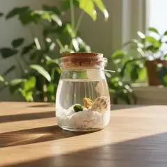 GENERICO - Marimo Moss Ball Natural Pequeño Edad 2 Años en Recipiente de Cristal Tapa en Corcho