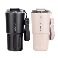BUFFER FLASK - Termo Mug Cafe Bebidas Clientes Set X2 600 Ml Buffer Acero - Negro