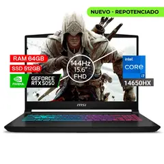 MSI - Portátil Gamer Katana Intel Core I7 14650hx 64/512 Rtx5050 8gb Negro 15,6 Fhd.