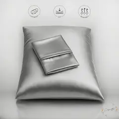 GENERICO - Funda de Almohada de Satín Antifrizz Premium para Cuidado del Cabello y la Piel Tono Gris
