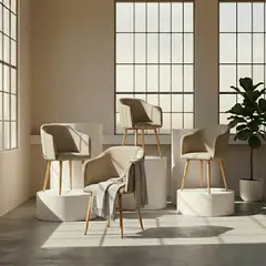 GENERICO - Set x 4 Silla de Diseño Ambar Entre Nos Home Tapizada en Lino Beige