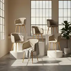 GENERICO - Set x 6 Silla de Diseño Ambar Entre Nos Home Tapizada en Lino Beige