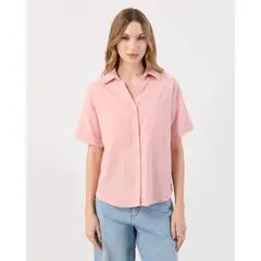 PATPRIMO - Camisa Rosa Casual Manga Corta Bolsillos Para Mujer Rosa