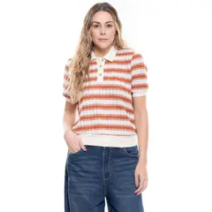 COLOR BLUE - Camisa Tejida Rayas Y Fajon Rib