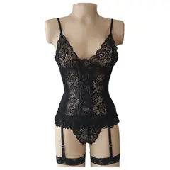GENERICO - Lenceria Baby Doll Corselette Liguero+ Ligas +tanga Hilo