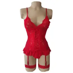 GENERICO - Lenceria Baby Doll Corselette Liguero+ Ligas +tanga Hilo