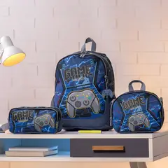 TOTTO - Combo Escolar Morral Game Blue + Lonchera y Cartuchera