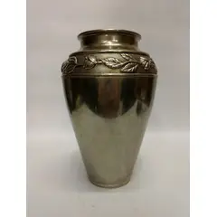 ITALIANA - Florero De Mesa Antiguo Italy En Bronce Baño De Plata Tallado