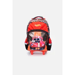 HOT WHEELS - Morral de con ruedas rojo y negro para niño