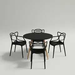 ENTRE NOS HOME - Juego de Comedor Raiz 4 Puestos Mesa Redonda Negra 90cm y Sillas de Vanguardia