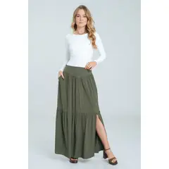 RAGGED - Falda larga anessa Verde militar