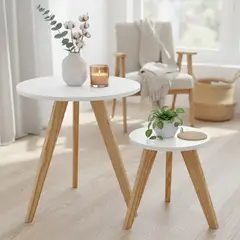 GENERICO - Mesa Auxiliar Nórdica Decorativa - Set X 2 - Grande & Pequeña