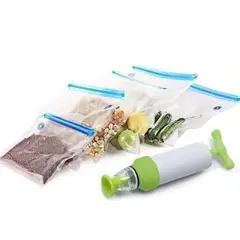 GENERICO - 5 Bolsa Cierre Y Empaque Al Vacío Comida 26x28cm Mas 1 Bomba