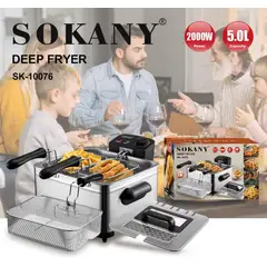 SOKANY - Freidora De Aceite Eléctrica 2 Cestas En Acero 5l