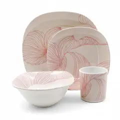 SABANA - VAJILLA EN MELAMINA IMPERIAL BLANCA LINEAS NARANJA SEMI CUADRADA 16 PIEZAS