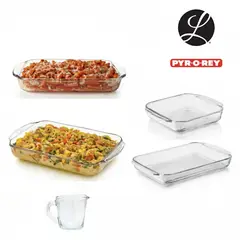 PYR O REY - Set De 4 Refractarias Para Horno En Vidrio 2500 ml / 1600 ml / 1900 ml/ 3.2 Lt / Taza Medidora 500 M
