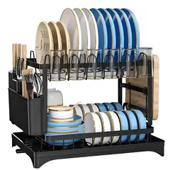 GENERICO - Escurridor De Platos 2 Niveles Multifuncional Organizador Color Negro