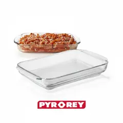 PYR O REY - Set De 2 Refractarias rectangulares Para Horno En Vidrio 1.9 Lt y 3.2 Lt Pyrorey