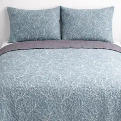 HAPPY BEAR - Cubrelecho Estampado Floral Azul Gris Doble Faz