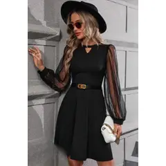 NEGRELI - Vestido Negro Manga Transparente
