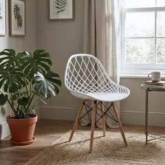 ENTRE NOS HOME - Silla de Diseño Alba Blanca Estilo Nórdico con Patas en Madera de Arce