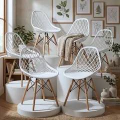 ENTRE NOS HOME - Set x 6 Silla de Diseño Alba Blanca Estilo Nórdico con Patas en Madera de Arce