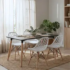 ENTRE NOS HOME - Juego De Comedor Alba Con Mesa Rectangular De Madera Negra Y 4 Sillas Blancas
