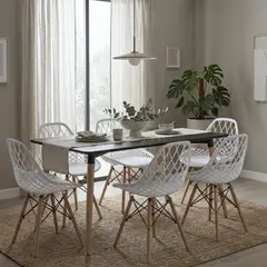 GENERICO - Juego de Comedor Alba Entre Nos Home 6 Puestos Mesa Rectangular Luna Negra 120cm y Sillas Blancas