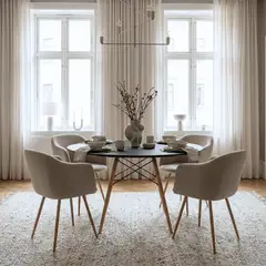 ENTRE NOS HOME - Juego de Comedor Ámbar 4 Puestos Mesa Redonda Negra 90cm y Sillas Beige