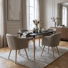 GENERICO - Juego de Comedor Ámbar Entre Nos Home 4 Puestos Mesa Rectangular Luna Negra 120cm y Sillas Beige