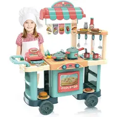 GENERICO - Carro de Comidas Rápidas Didáctico con Accesorios y Caja Registradora