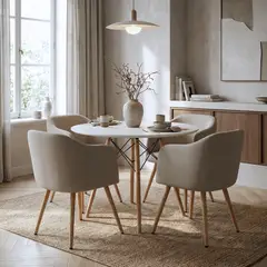 GENERICO - Juego de Comedor Ámbar Entre Nos Home 4 Puestos Mesa Redonda Blanca 90cm y Sillas Beige