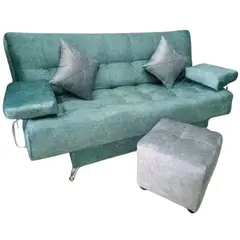 GENERICO - COMBO SOFACAMA COLOR MENTA + PUFF Y COJINES GRIS PLATA