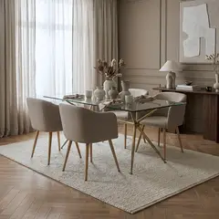 ENTRE NOS HOME - Juego de Comedor Ámbar 4 Puestos Mesa Rectangular Brie Cristal Templado y Dorado