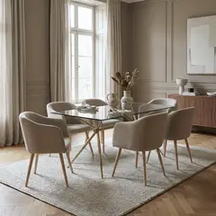 ENTRE NOS HOME - Juego de Comedor Ámbar 6 Puestos Mesa Rectangular Brie Cristal Templado y Dorado