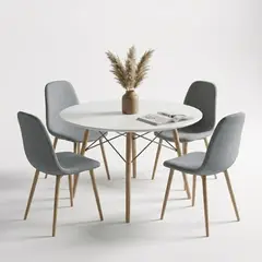 ENTRE NOS HOME - Juego De Comedor Lía Con Mesa Redonda De Madera Blanca Y 4 Sillas Grises