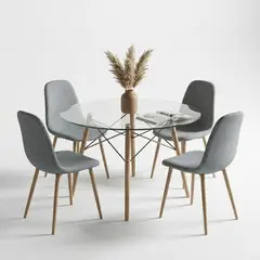 GENERICO - Juego de Comedor Lía Entre Nos Home 4 Puestos Mesa Redonda Vidrio 90cm y Sillas Gris Niebla