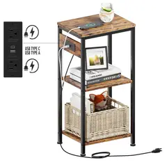 GENERICO - Mesa auxiliar 75cm x 38cm con puertos USB y enchufes estación de carga mesita de noche